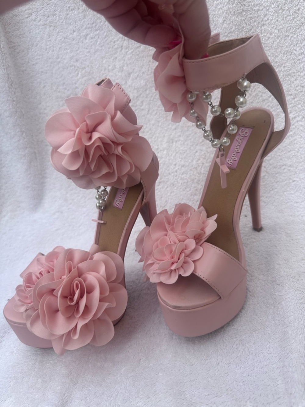 Pink Floral Pearl Platform heels Sugarbaby